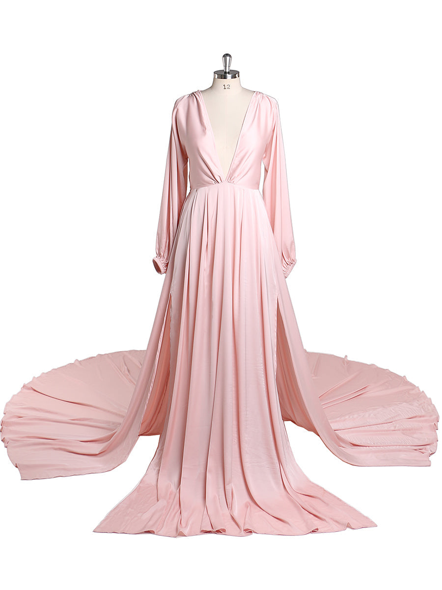 Light Silk Satin Dress Bohemian Wedding Party Dress with Slit Photography  Dress – yewendress