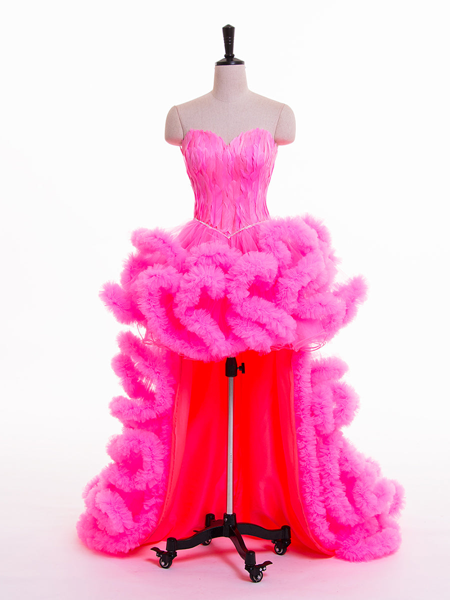High Low Maternity Dress Strapless Ruffled Cocktail Party Dress 8 / Bright Pink High Low Maternity Dress Strapless Ruffled Cocktail Party Dress 8 / Bright Pink