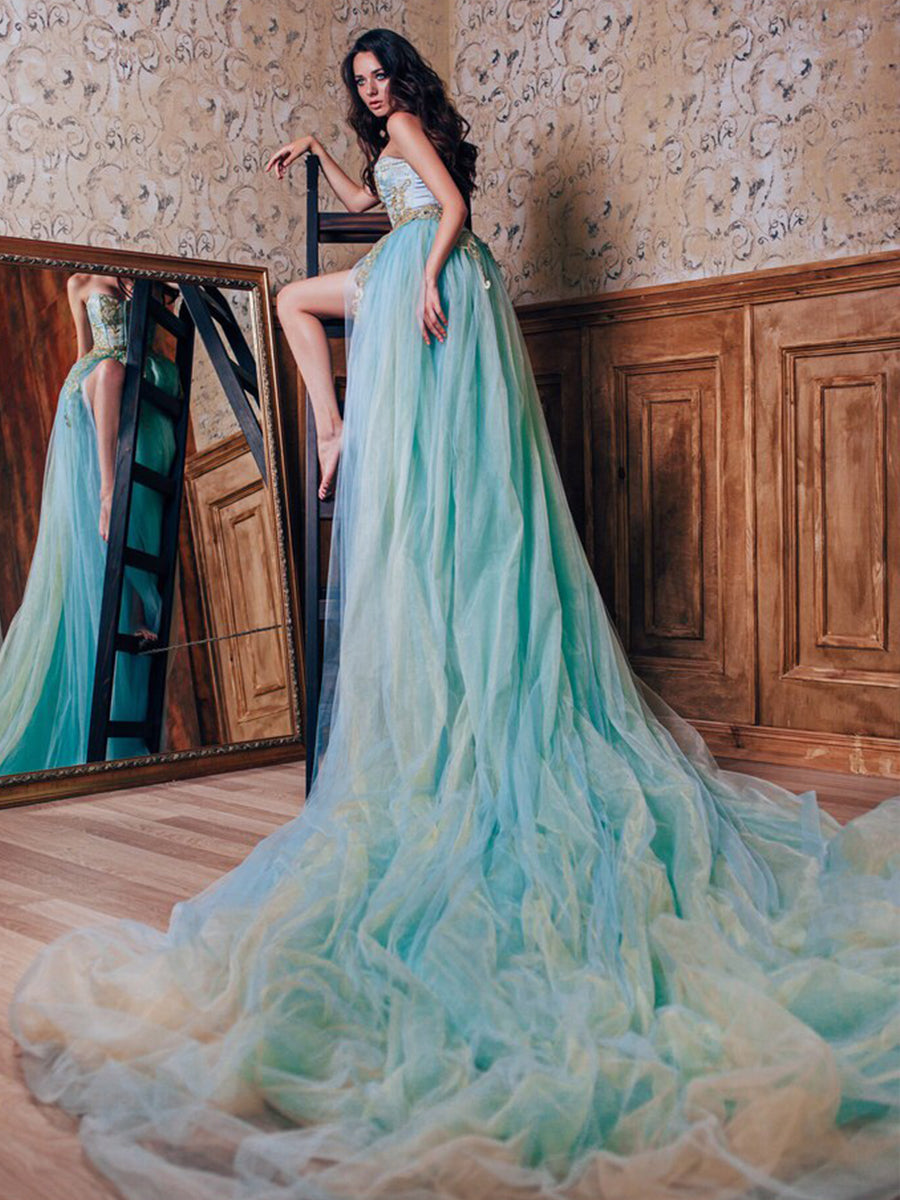 Elegant Maternity Dress Strapless Backless Slit Tulle Wedding Evening Maxi Dress 12 / Custom Color Elegant Maternity Dress Strapless Backless Slit Tulle Wedding Evening Maxi Dress 12 / Custom Color