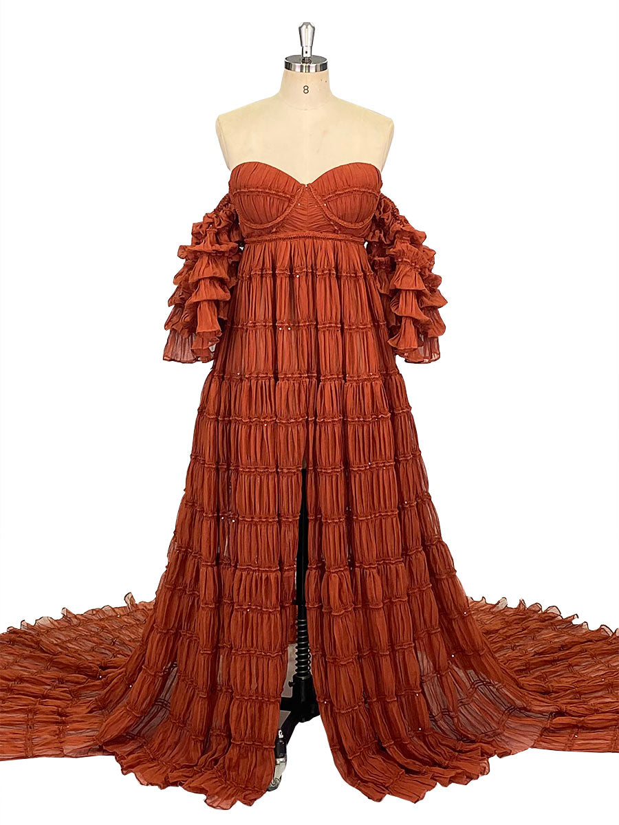 Chiffon Corset Photoshoot Dress Bohemian Beach Wedding Party Dresses 22w / Rust