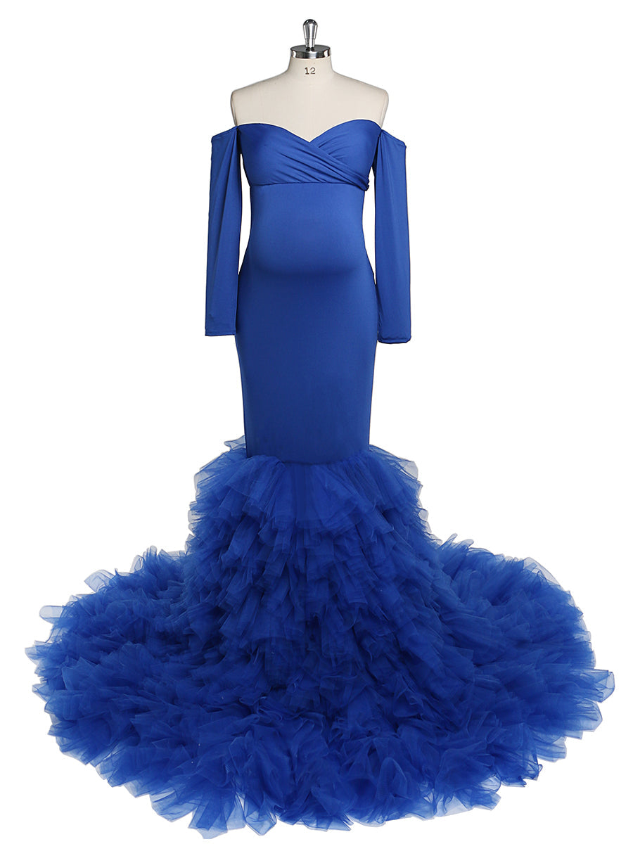 Long Sleeves Royal Blue Mermaid Maternity Dress for Photo Shoots Phot 16 / X40 Long Sleeves Royal Blue Mermaid Maternity Dress for Photo Shoots Phot 16 / X40