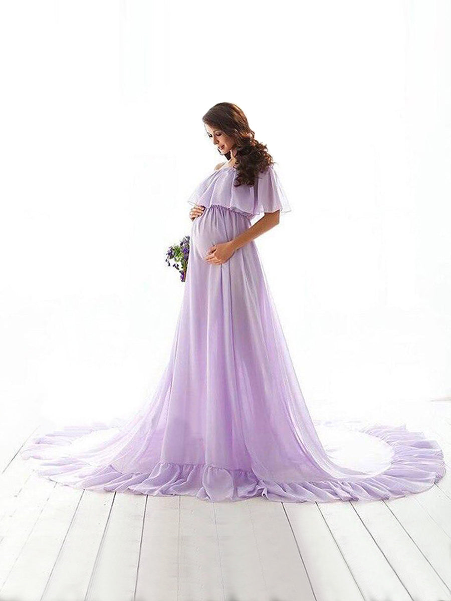 Chiffon Coffee Color Custom Plus Size Maternity Gown 6 / Custom Color Chiffon Coffee Color Custom Plus Size Maternity Gown 6 / Custom Color