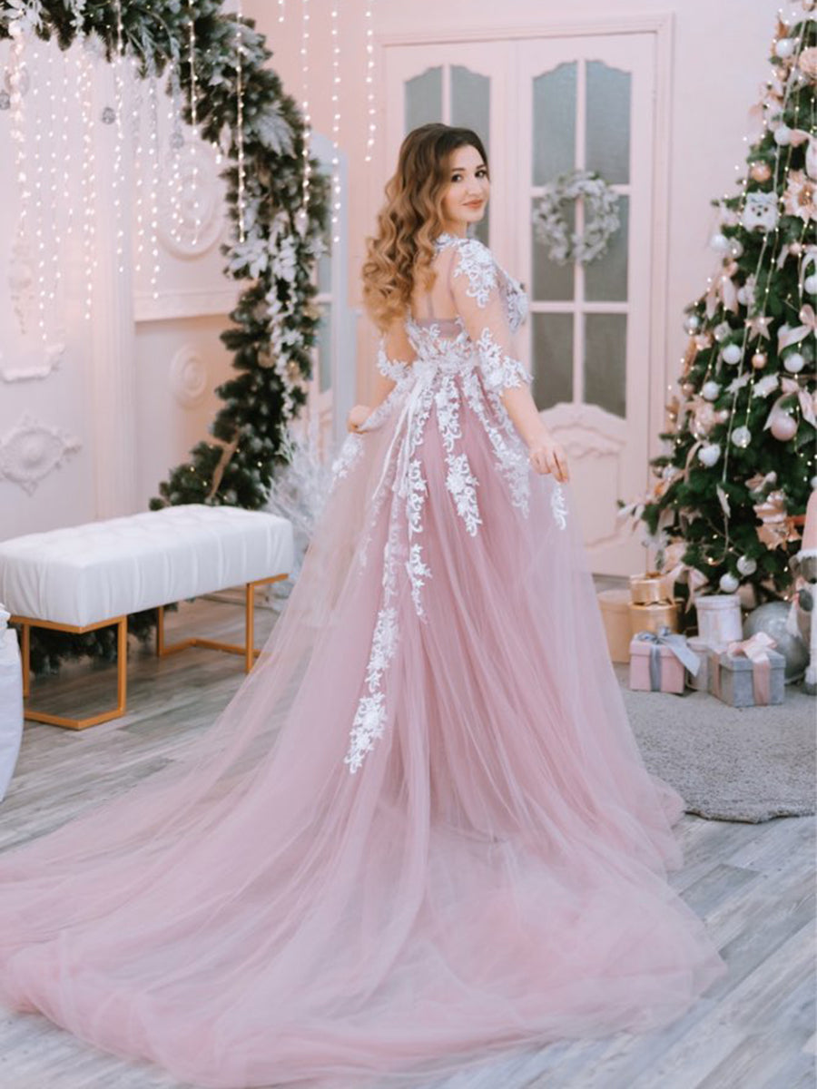 Lace Sexy Wedding Dress Long Sleeve Plus Size Luxury Bridal Gown Maternity Dress 28W / J311