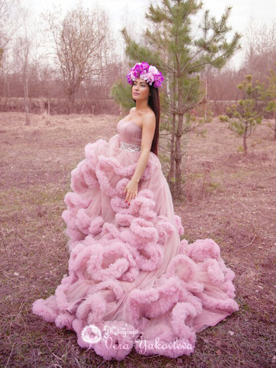 Strapless Elegant Party Dress Princess Ruffled Wedding Ball Gown Dress –  yewendress