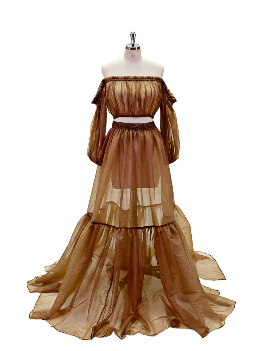 strapless open back dress Long Sleeves Evening Dresses Photography Dresses None-Maternity/Mate 18w / Brown
