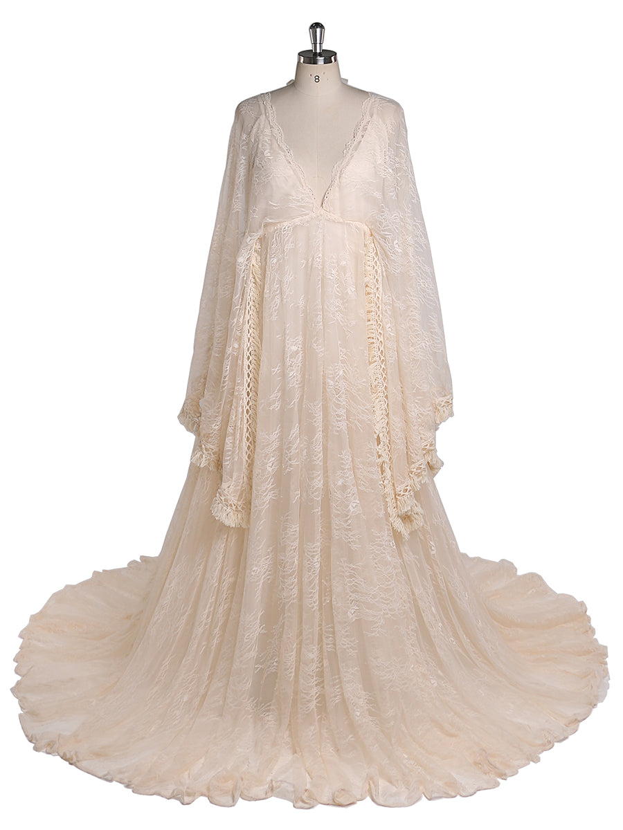 Boho Lace Maternity Dress for Photography Adjustable Waist Maternity Gowns for Shower Dresses Free Send Slip Dress 4 / Picture Color
