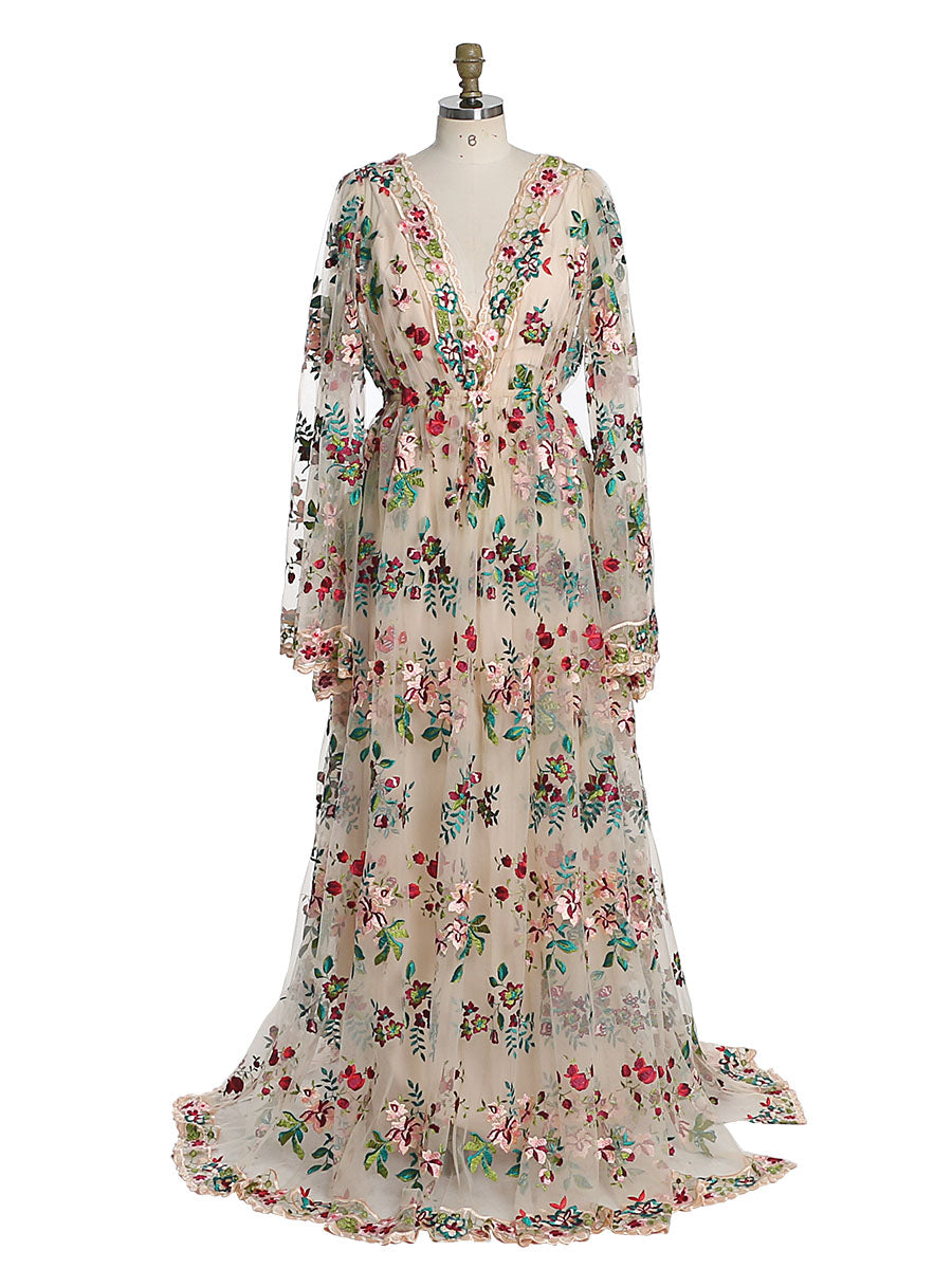 New Embroidery Lace Maternity Dress for Baby Shower Photo Shoot Gown 22W / Picture Color