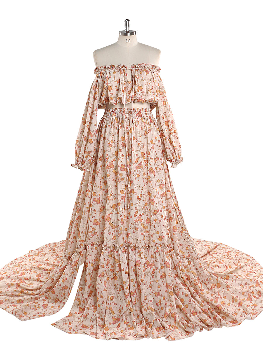 Elegant Cotton Floral Print Woman Maxi Dress Boho Beach 2 Pieces Gown 22W / Picture Color Elegant Cotton Floral Print Woman Maxi Dress Boho Beach 2 Pieces Gown 22W / Picture Color