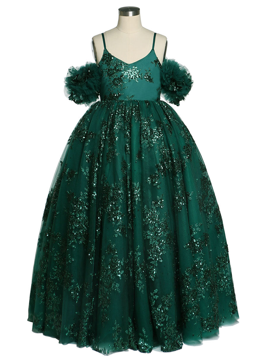 Robes de demoiselle d'honneur en tulle à paillettes vertes pour la