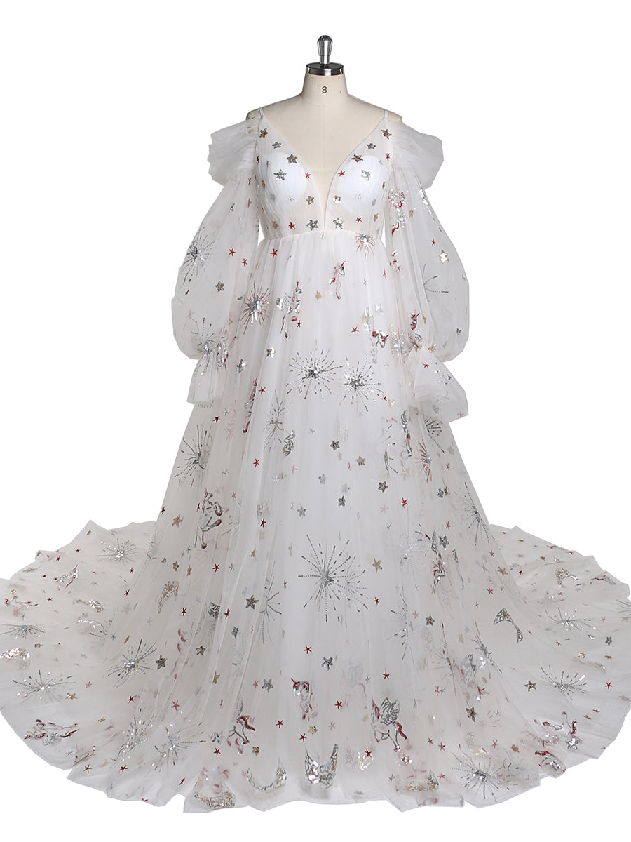 puffy sleeve long dress maternity Elegant Puffy Sleeve Maternity Dresses for Wedding Photoshoot Dress YEWEN YW220419 4 / White