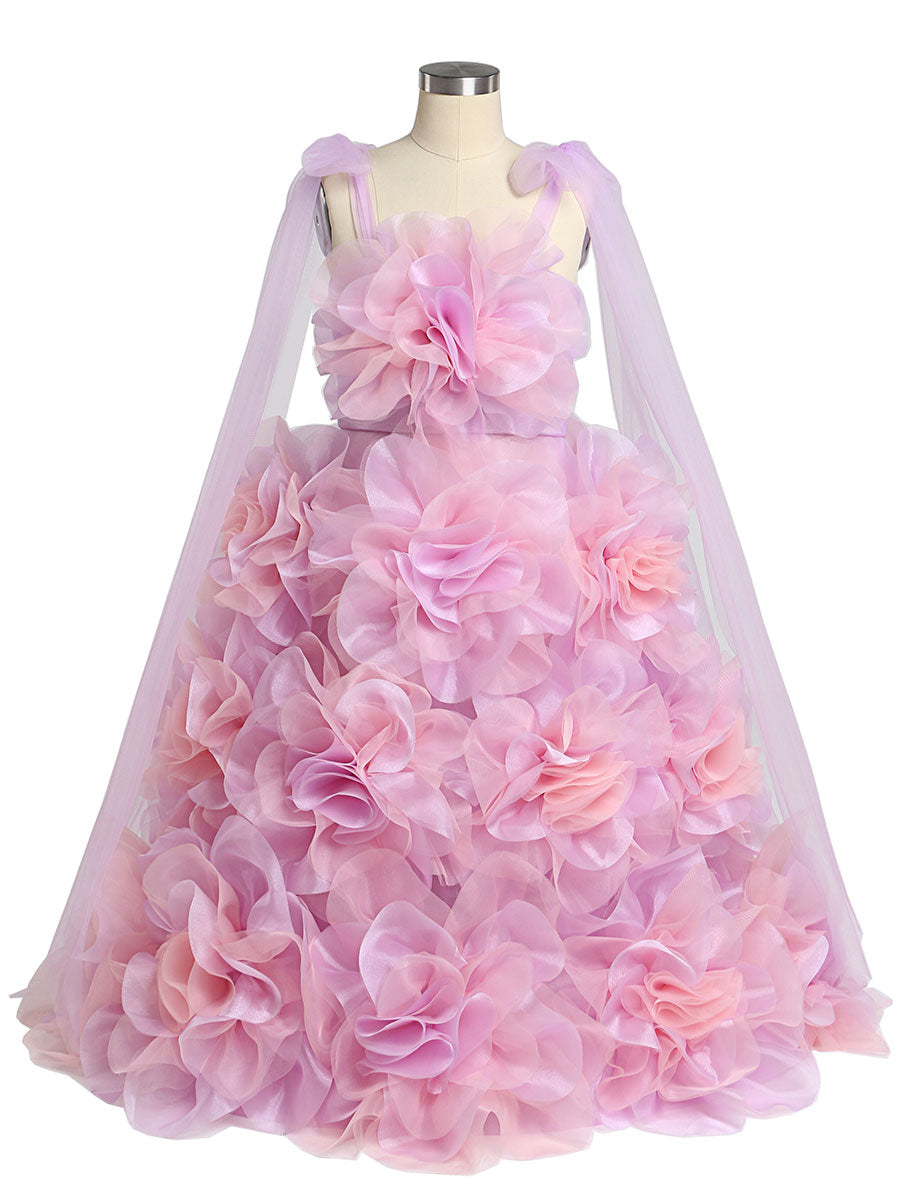 Organza 3D Flower First Communion Dresses for Girls Flower Girl Dress Child-7 / C84+C17