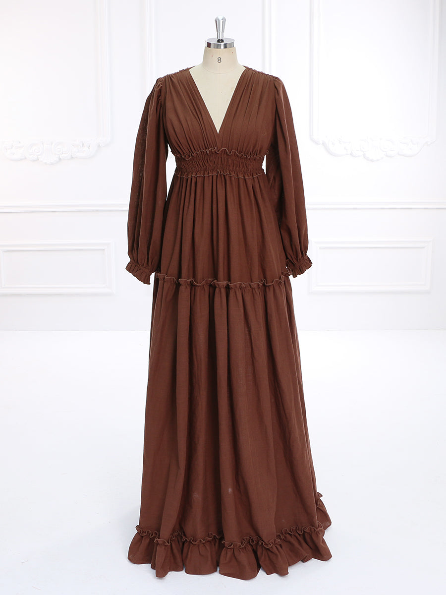 long sleeve boho wrap dress V Neck Long Sleeves Boho Cotton Maxi Dress Beach Photo Shoot Dress YW231133
