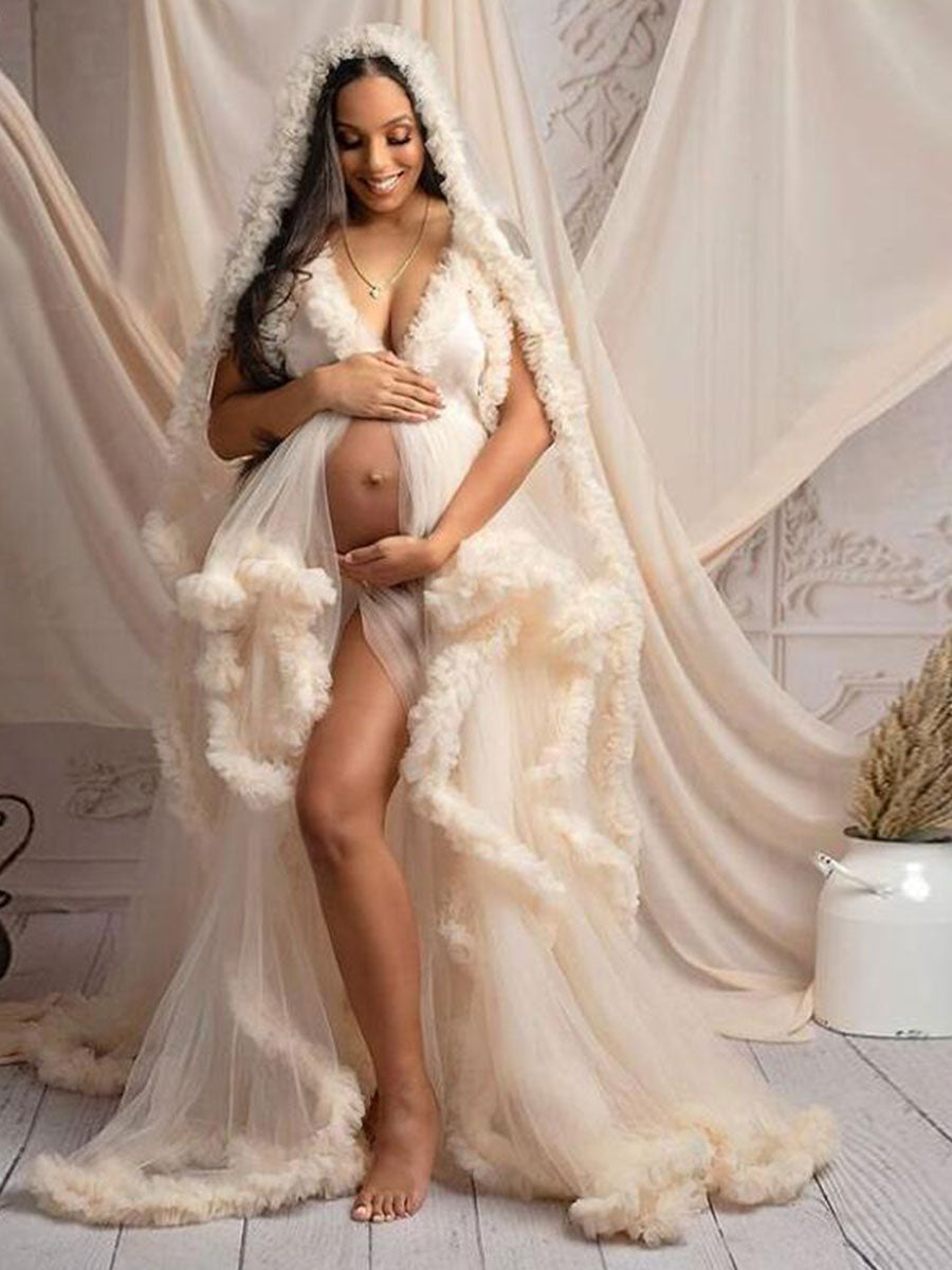 Plus Size Ruffled Elegant Sleeveless Maternity Gown for Photo Shoot 26W / N257