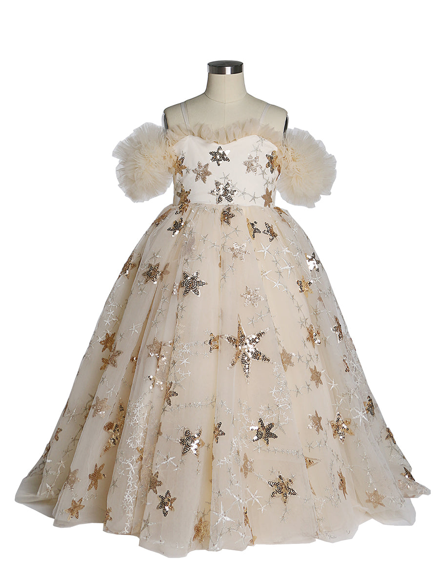 Champagne Star Tulle Flower Girls Dresses for Weddings Birthday Party Child-9 / Champagne Champagne Star Tulle Flower Girls Dresses for Weddings Birthday Party Child-9 / Champagne