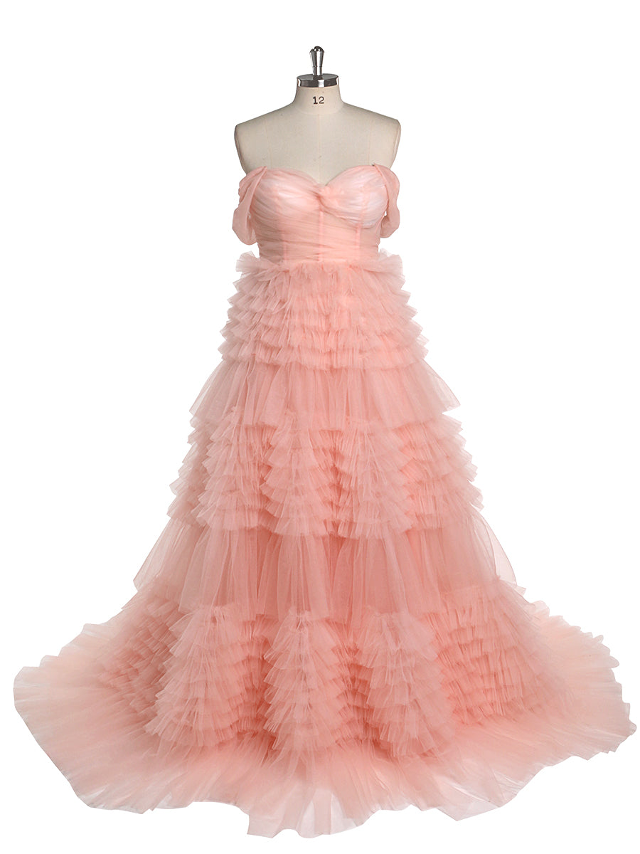 Tiered Tulle Prom Dress Long Elegant Off Shoulder Sweatheart Woman Pho yewendress Tiered Tulle Prom Dress Long Elegant Off Shoulder Sweatheart Woman Pho yewendress