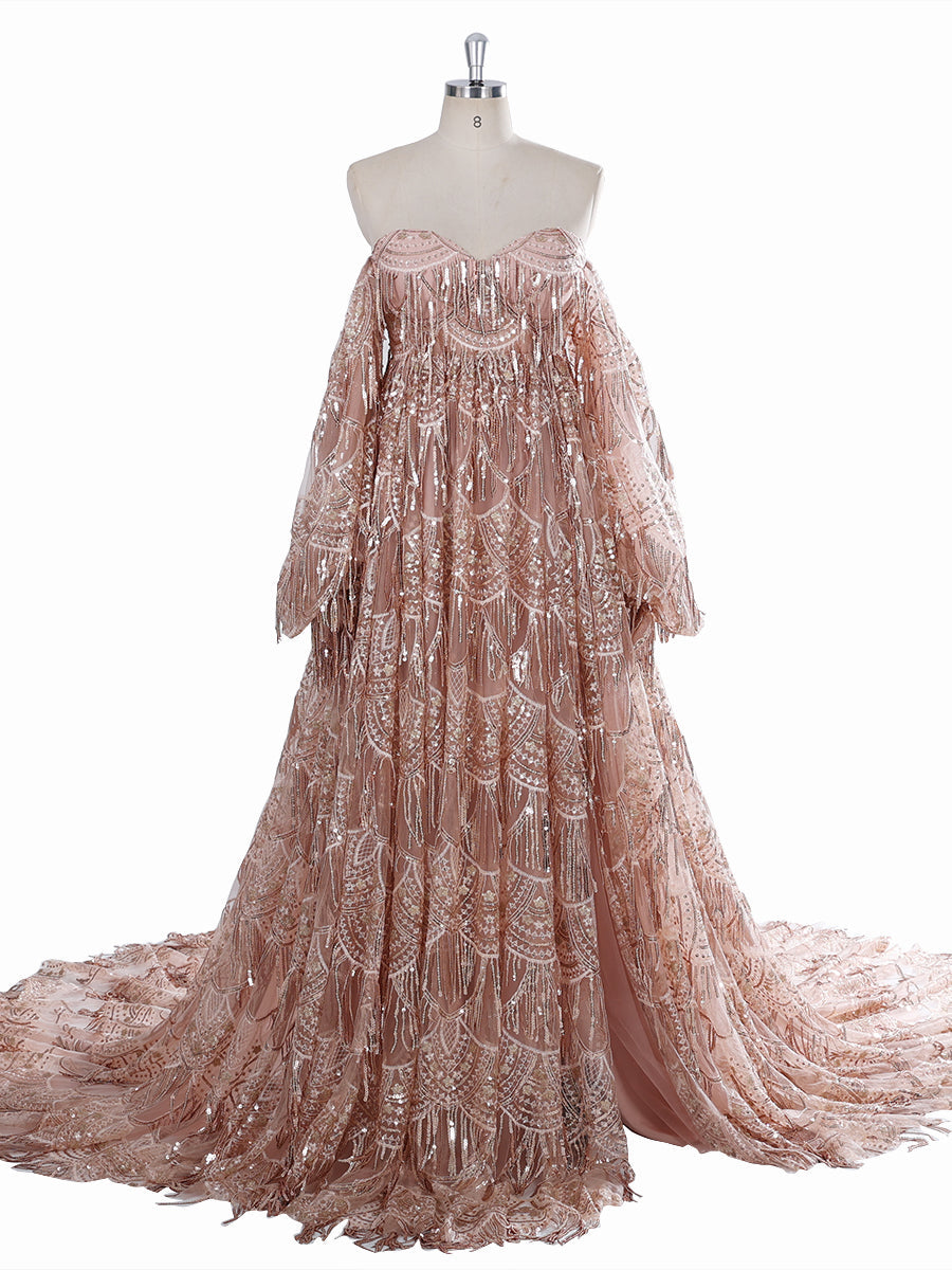 Elegant Strapless Sweetheart Bling Sequins Dress