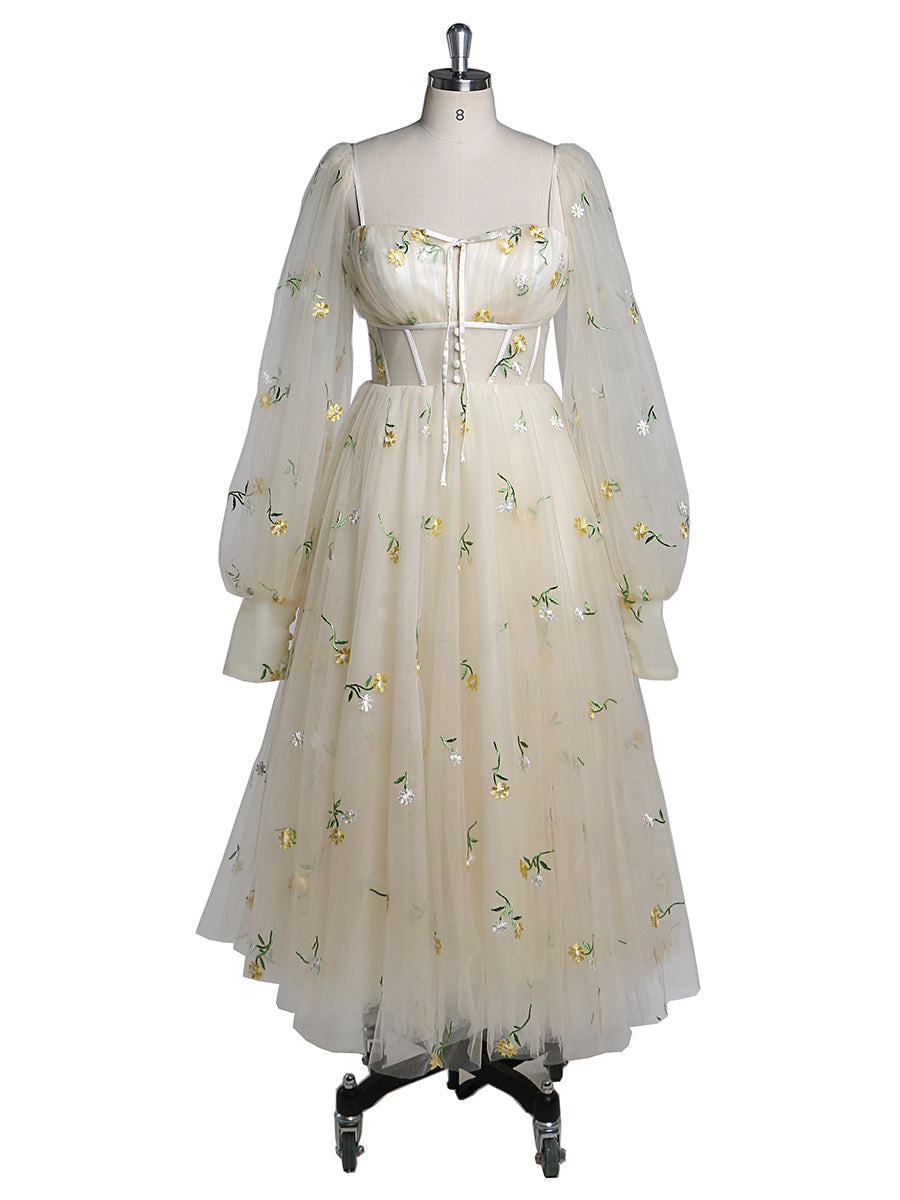 knee length dresses for ladies Elegant Long Sleeve Velvet Tea-Length Dress for Wedding Guests