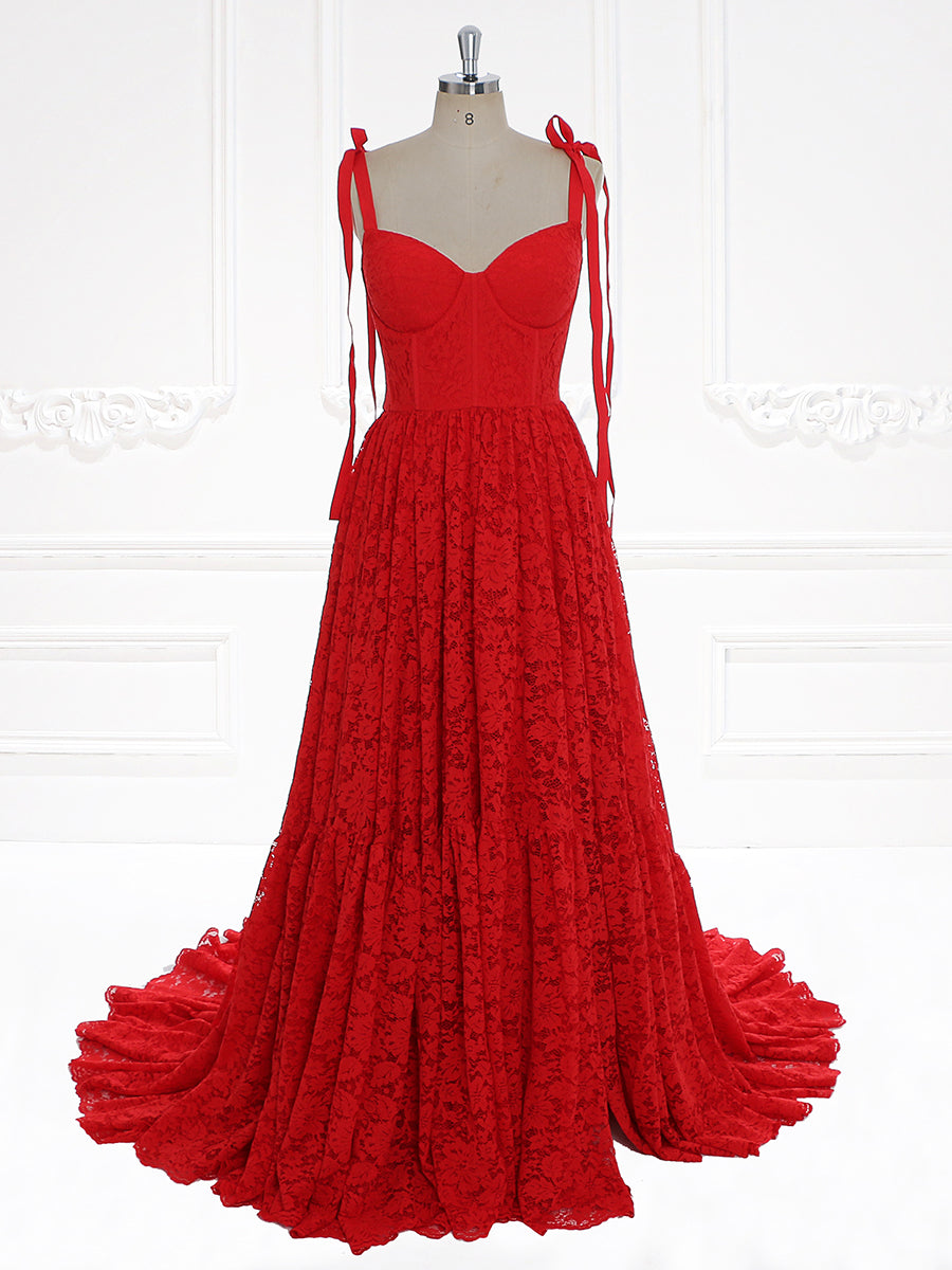 fitted lace wedding dress Red Lace Corset Dress Long Bridal Dress Green Colors of Wedding Dresses YW231077