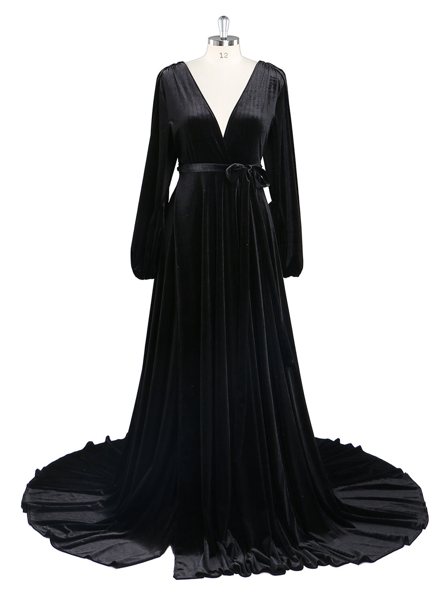 chinese dress ladies Black Solid Long Sleeve Scoop Neck Maxi Dress Large main image 0