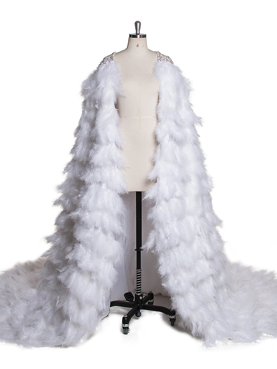 Vintage Luxury White Beaded Feather Wedding Dress Evening Dress 8-10 / White