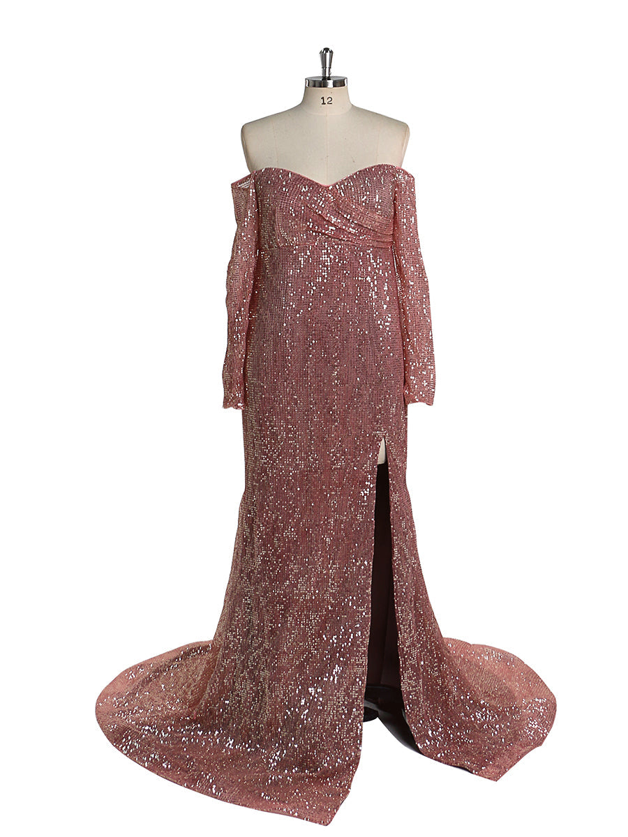 Long Sleeves Sequin Off The Shoulder Maternity Dress for Photo Shoots 12 / Dusty Pink Long Sleeves Sequin Off The Shoulder Maternity Dress for Photo Shoots 12 / Dusty Pink