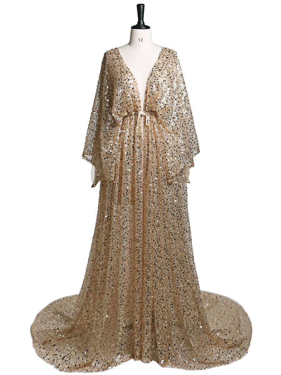navy blue dress for baby girl Backless Gold Sequin V-neck Mermaid Long Prom Dress