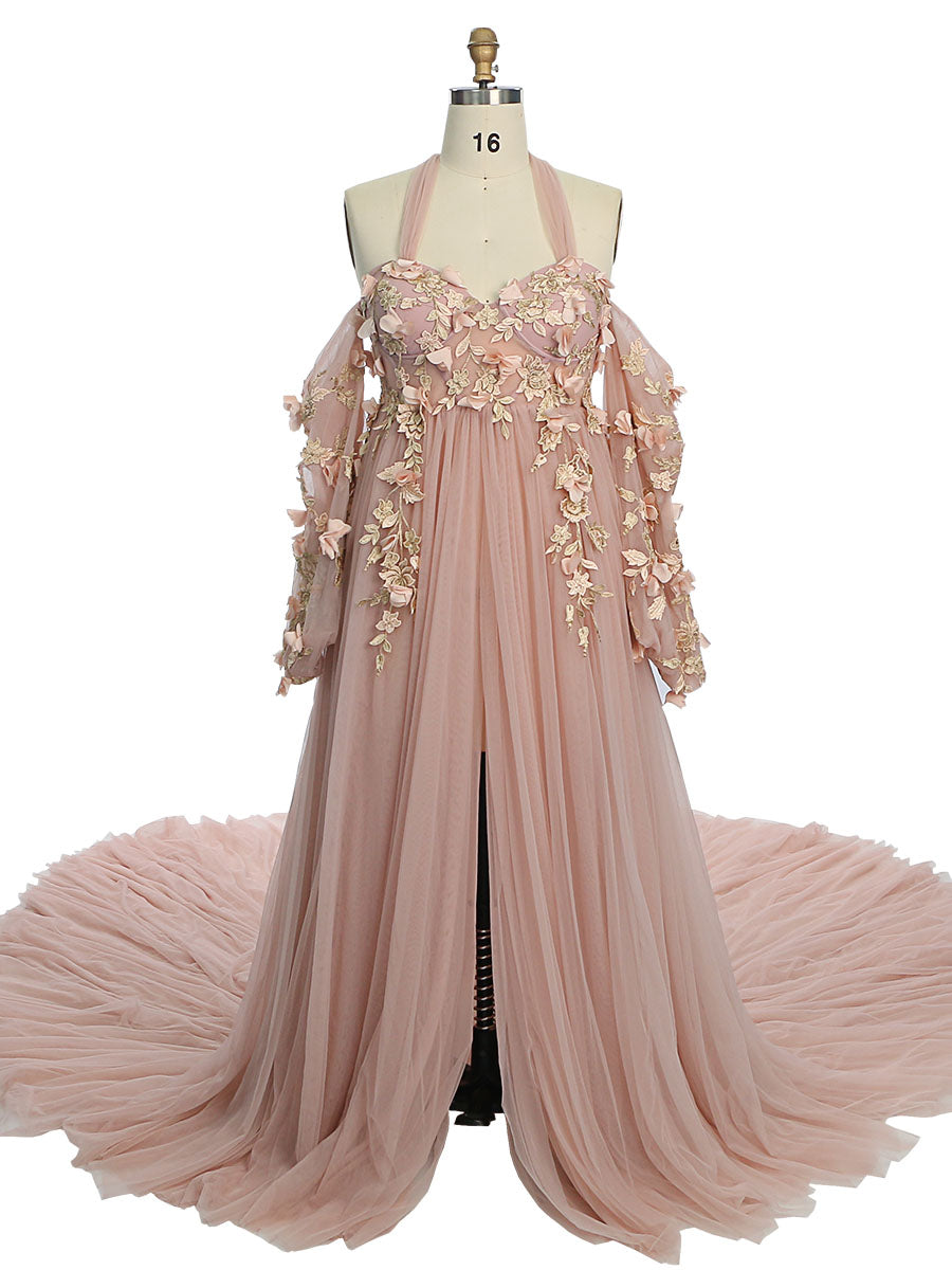 Long Sleeve Tulle with Lace Flower Gorgeous Wedding Gowns Woman Photography Dress for Photo Sessions YW231001 yewendress Long Sleeve Tulle with Lace Flower Gorgeous Wedding Gowns Woman Photography Dress for Photo Sessions YW231001 yewendress
