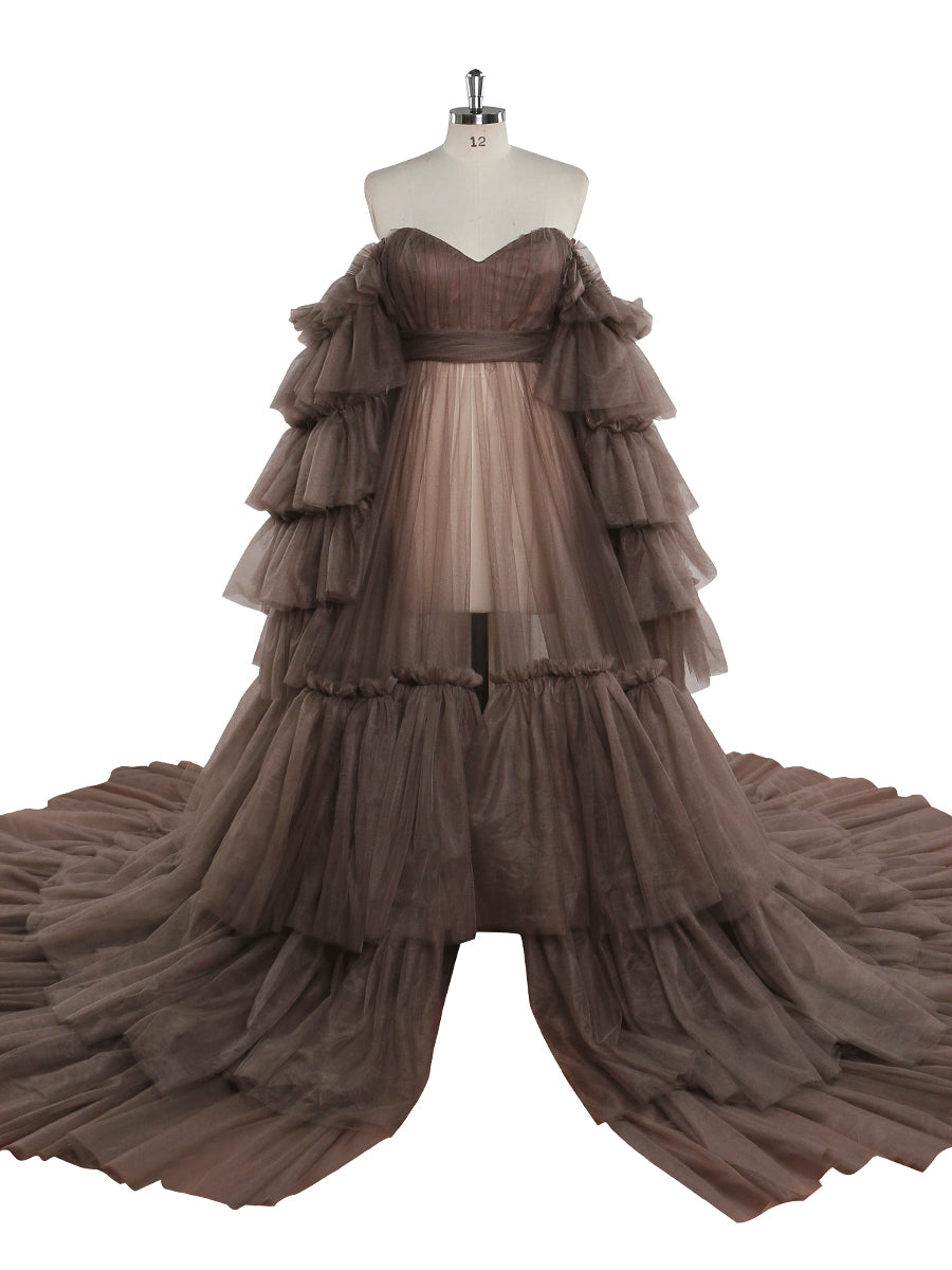 New Arrival Tulle Maternity Dress for Photo Shoots Ruffled Lace Up Ev –  yewendress
