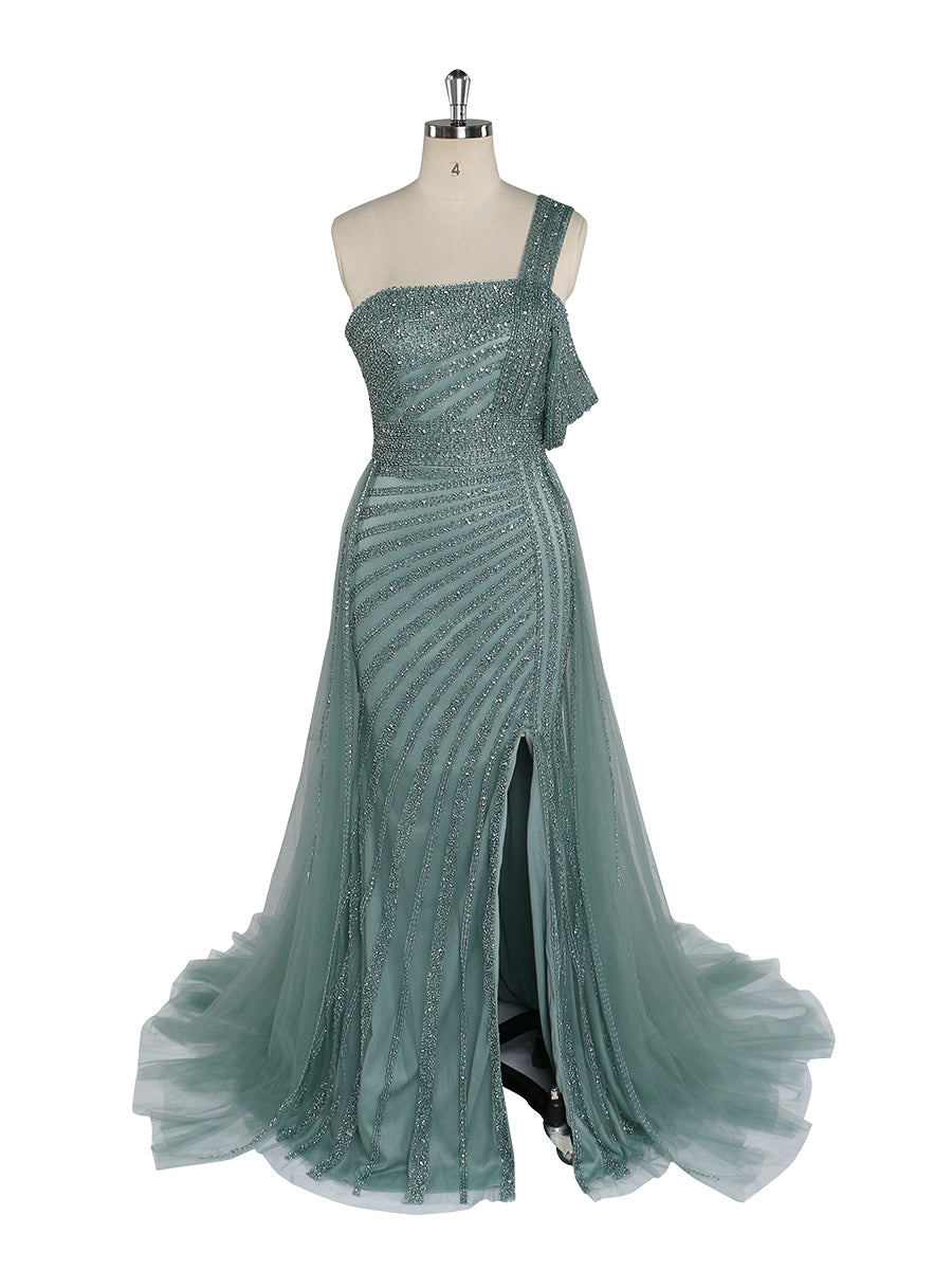 Luxury One Shoulder Beaded Mermaid Evening Dresses Gowns 2024 Yewen