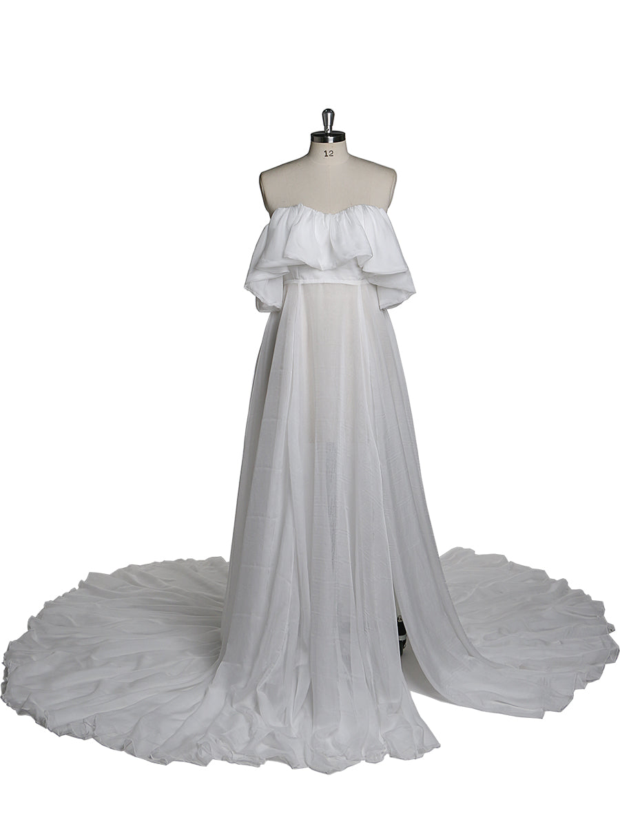 Chiffon Coffee Color Custom Plus Size Maternity Gown 14 / White Chiffon Coffee Color Custom Plus Size Maternity Gown 14 / White