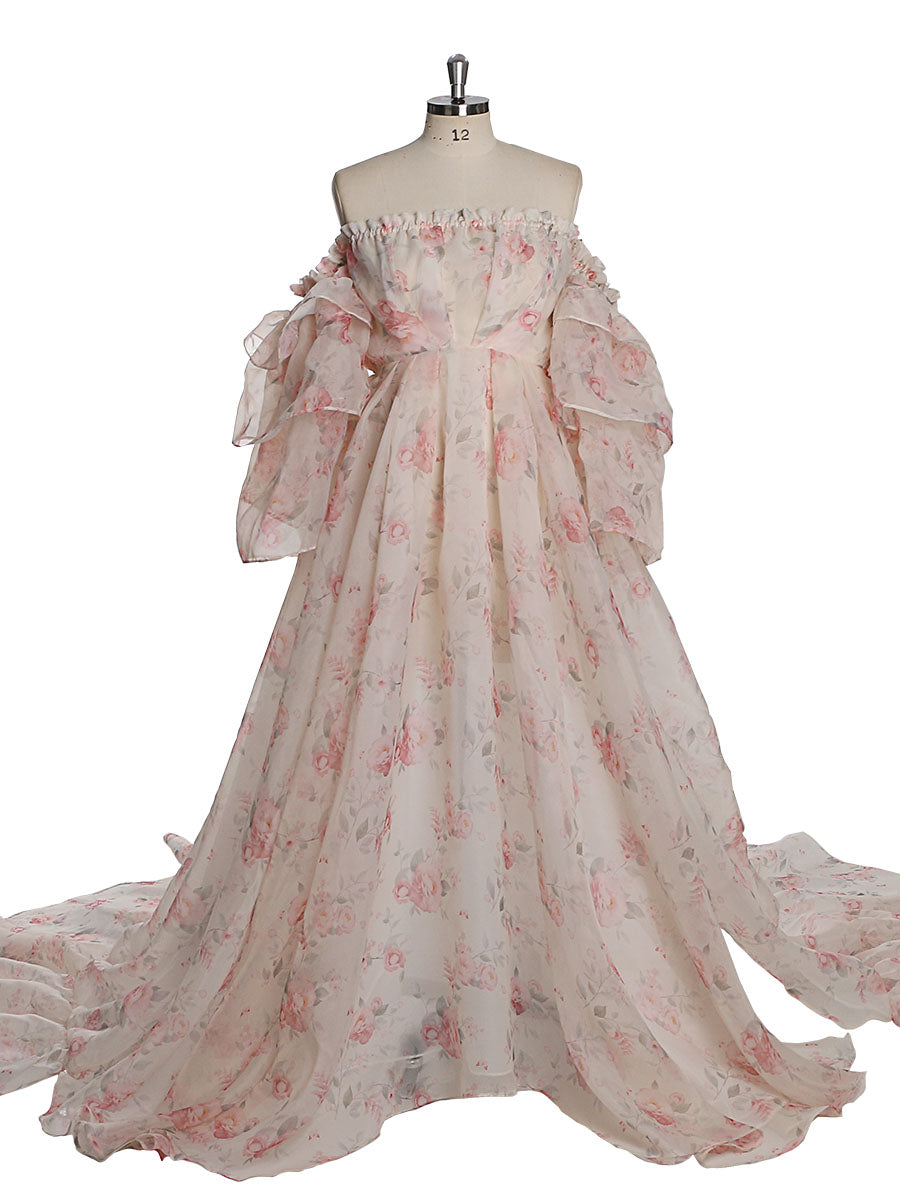 pink strapless maternity dress Strapless Organza 3D Flowers Maternity Dress