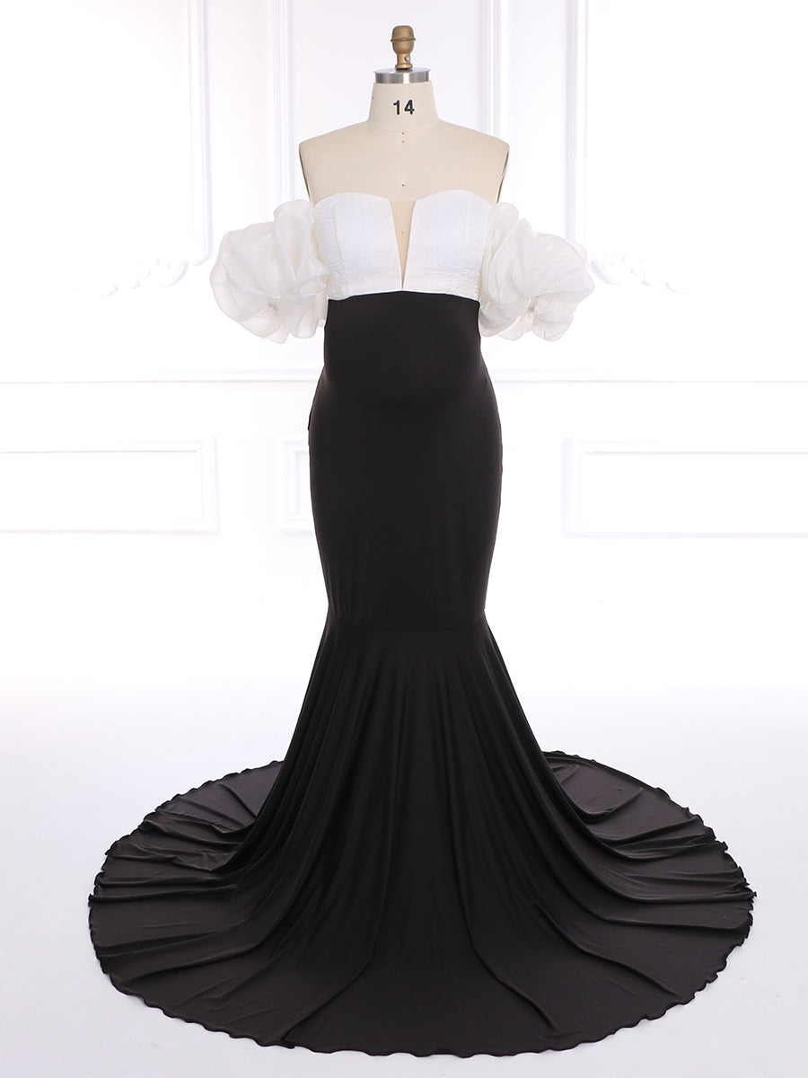 Puffy Sleeves Stretchy Fabric Mermaid Maternity Dress for Photo Shoot Maternity Gown Bridesmaid Dress YW231110