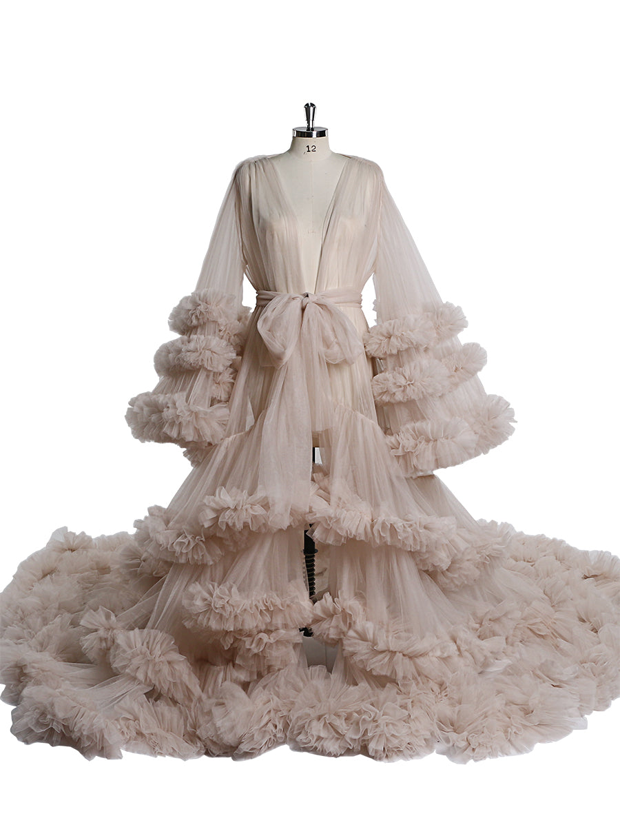Long White Tulle Maternity Dress Tulle Ruffles Long Maternity