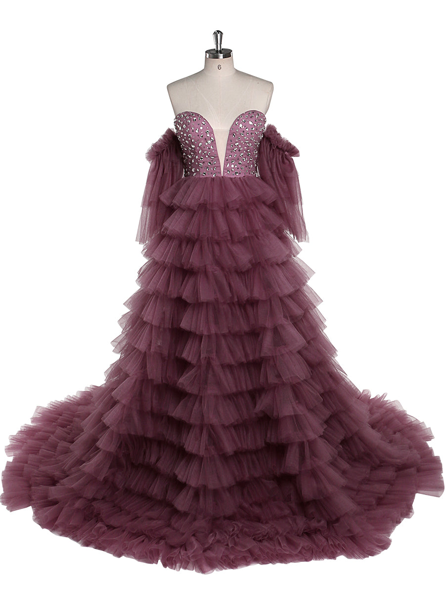 Crystal Beading Tulle Tiered Long Colorful Wedding Dress Photography Dresses YW220705 yewendress Crystal Beading Tulle Tiered Long Colorful Wedding Dress Photography Dresses YW220705 yewendress