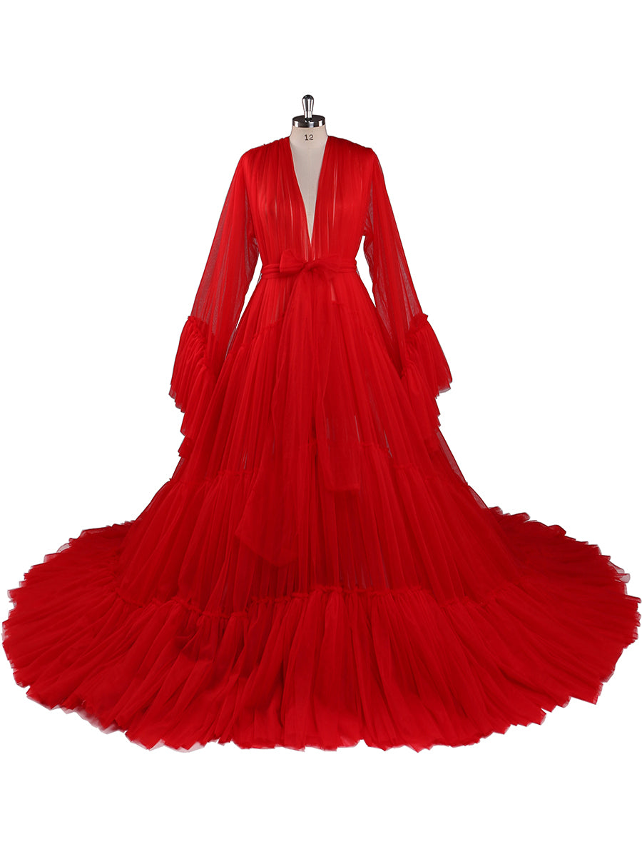 Long Sleeve Prom Dress Big Skirt V Neck A-Line Party Maxi Evening Dr 12 / Red Long Sleeve Prom Dress Big Skirt V Neck A-Line Party Maxi Evening Dr 12 / Red