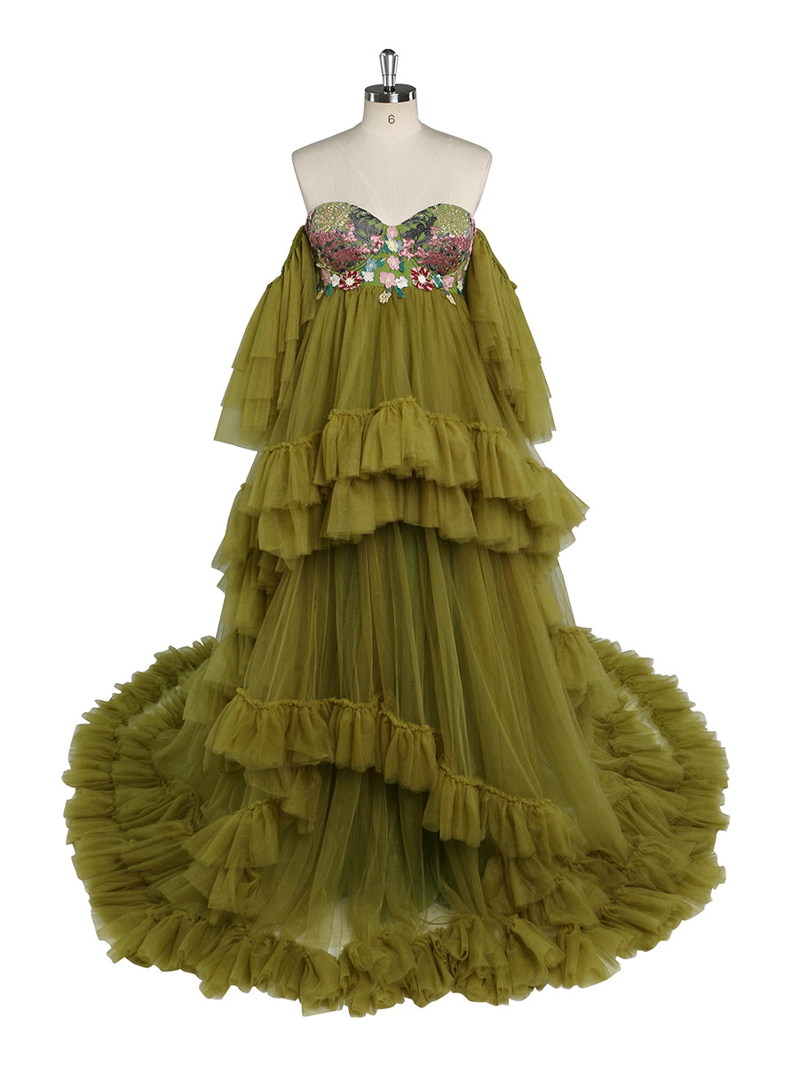 1M Train Cloud Ruffles Maternity Wedding Dress Maternity Gowns for PH 12 / N201