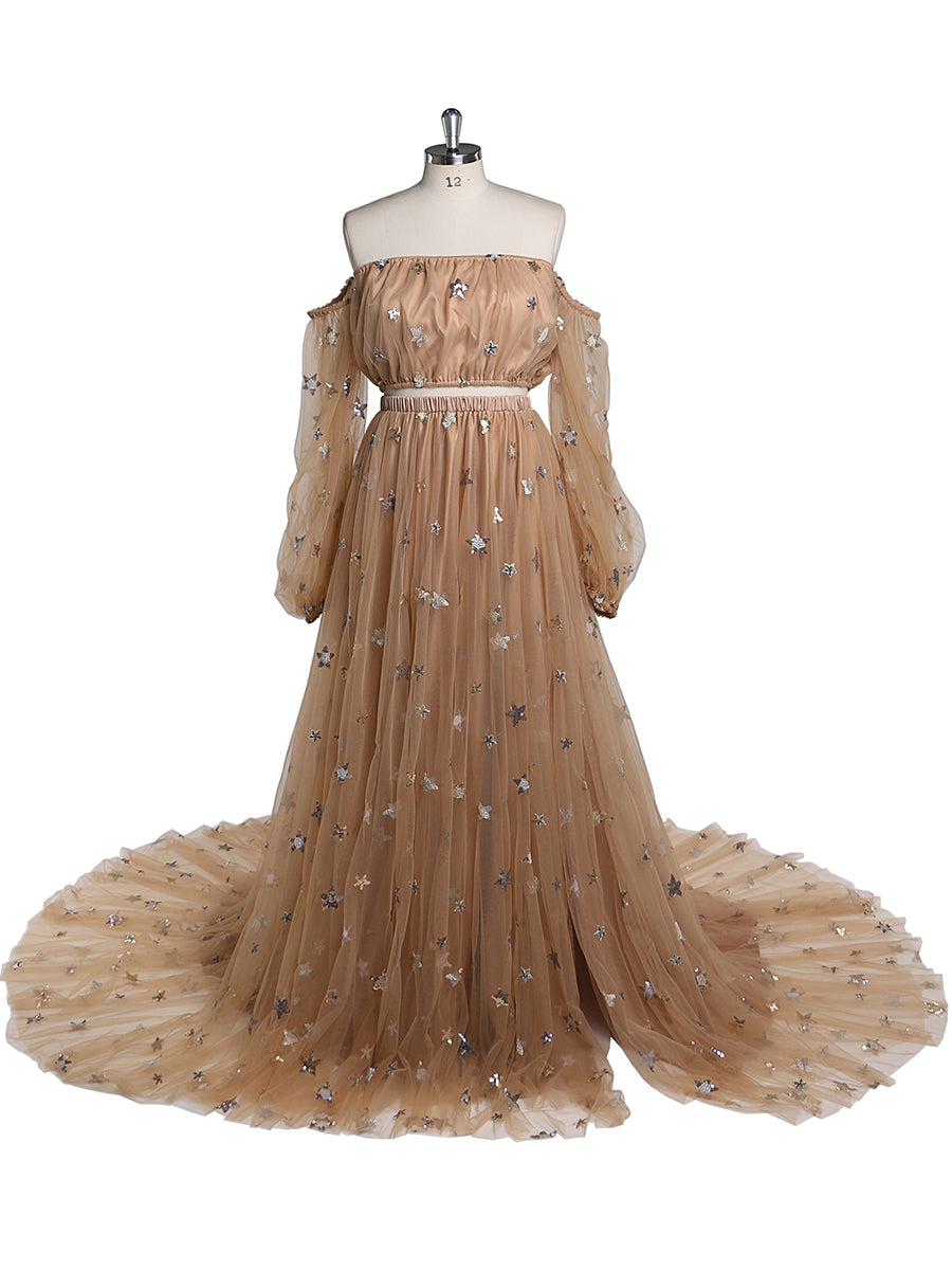 Pieces Set Sparkle Stars Maternity Dress Long Maxi Dress Photo