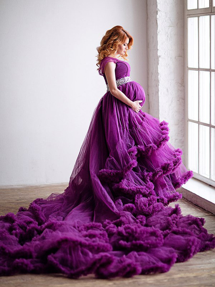 One Shoulder Backless Ruffled Elegant Maternity Dress – yewendress