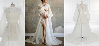 A Stunning Maternity Dress with Billowing Silk Organza Sleeves for Special Occasions | Silk Organza Puffy Sleeves Maternity Dress for Photo Shoots Photography Dress YW231095