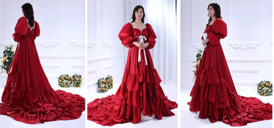 Red Christmas Gown: The Epitome of Holiday Elegance | 60cm Train Red Christmas Holiday Season Gown for Photo Shoot Elegant Prom Dress Photography Dress YW231116