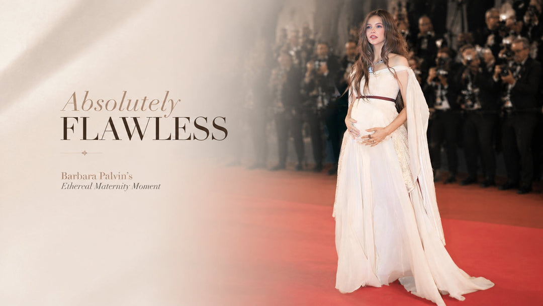 Barbara Palvin in a white off-the-shoulder maternity dress on the red carpet