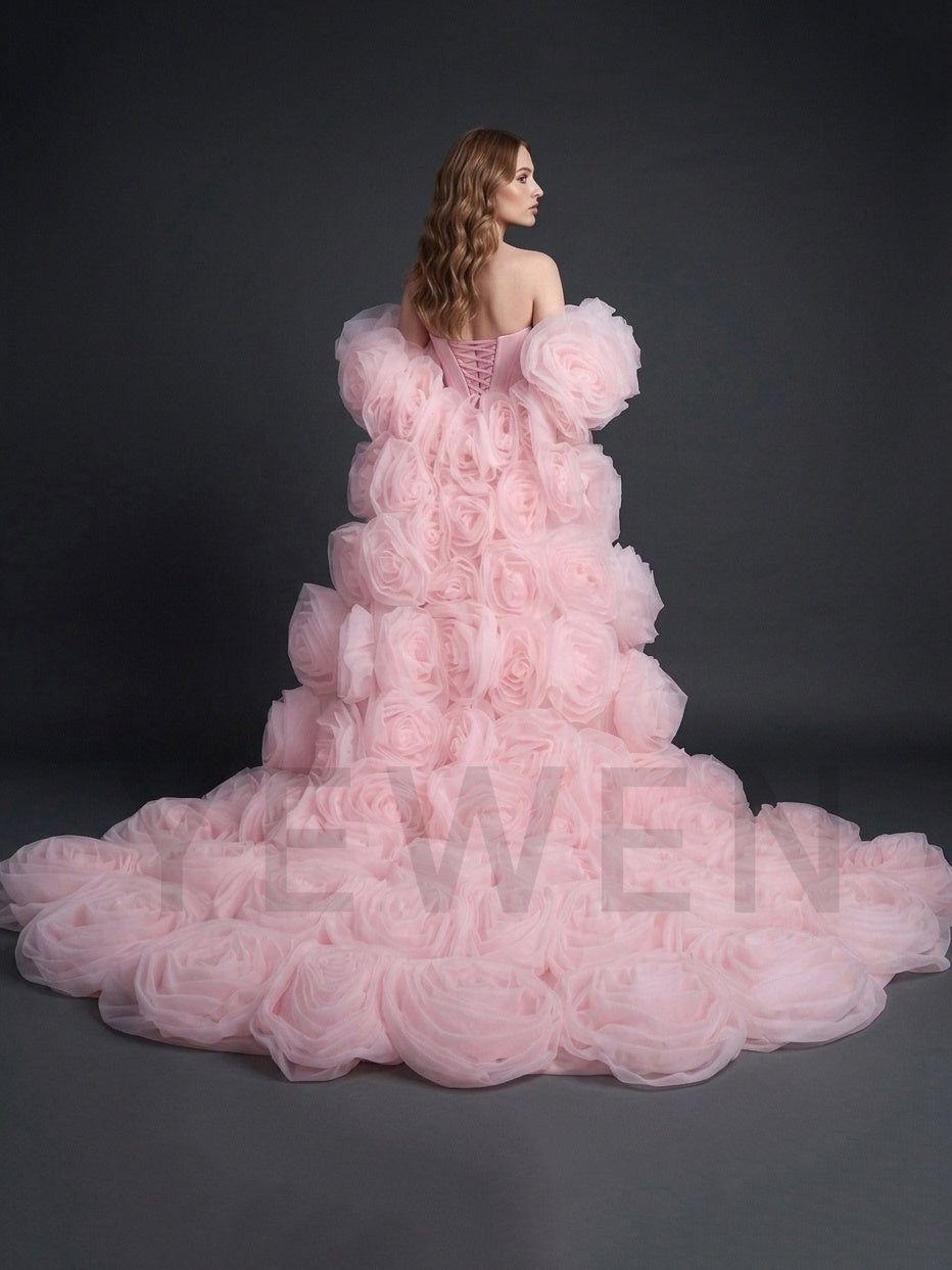 Ivory Strapless Mermaid 3D Floral Wedding Dress with Cape YD261020