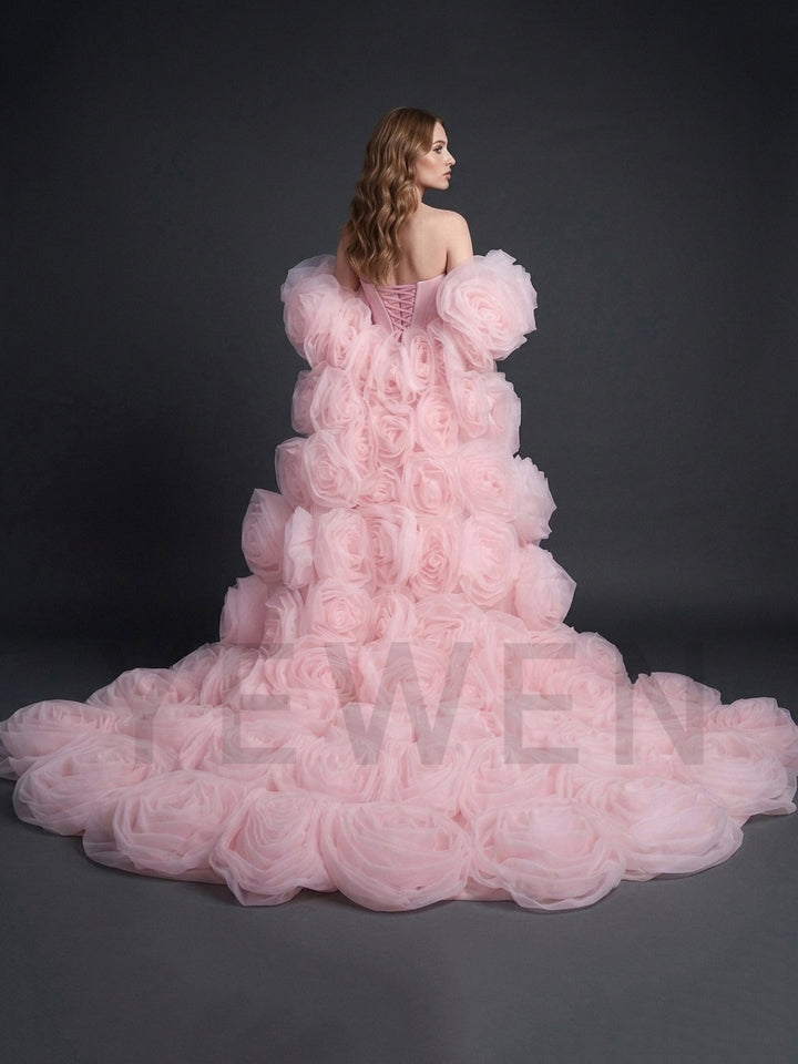 Ivory Strapless Mermaid 3D Floral Wedding Dress with Cape YD261020