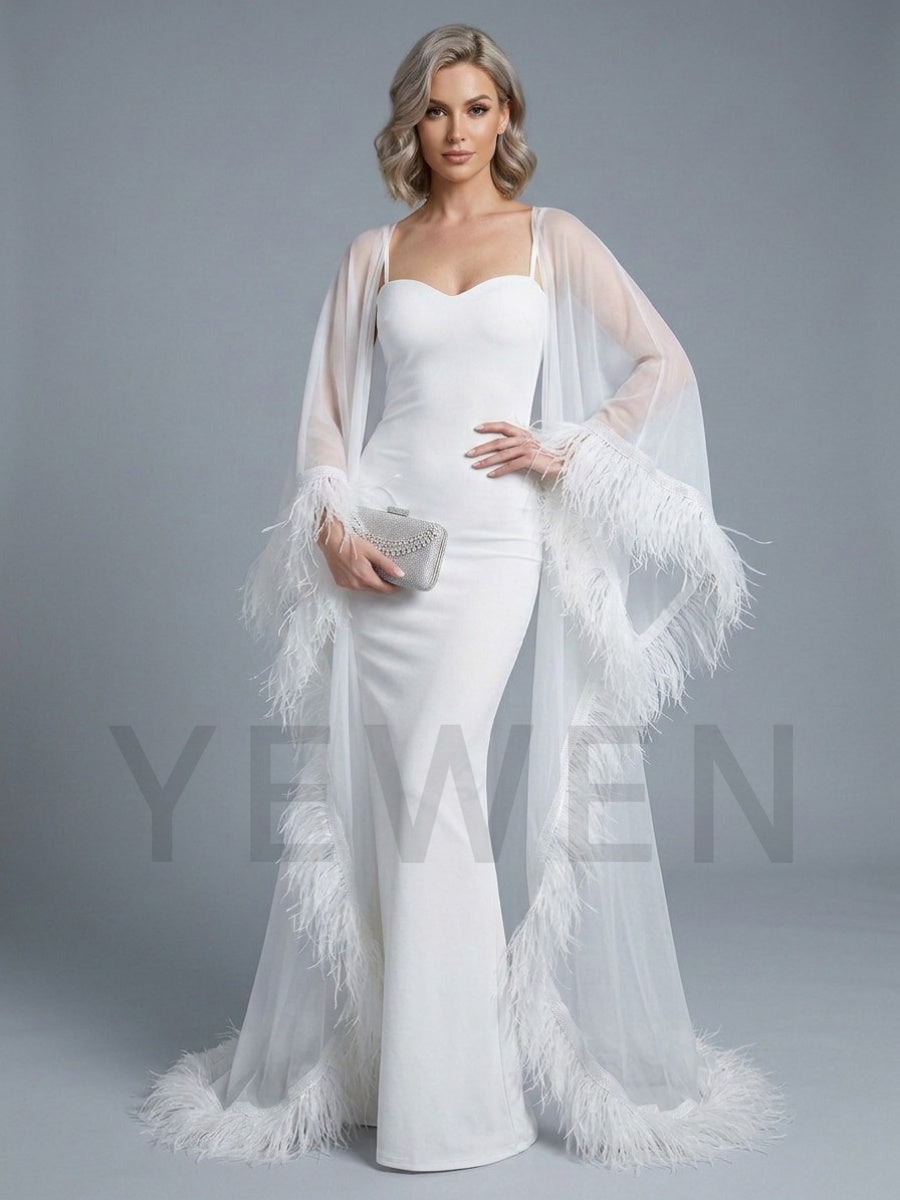 Elegant Mermaid Bridal Dress with Ostrich Feather Cape YD260836