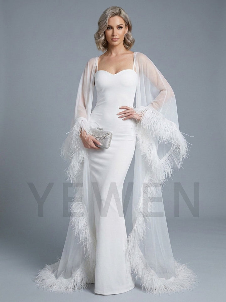 Elegant Mermaid Bridal Dress with Ostrich Feather Cape YD260836