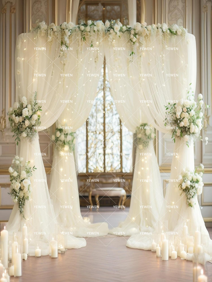Mesh Outdoor Wedding Gauze Mantle with Light String for Photography Background and Scene Arrangement Backdrops YW2603112D