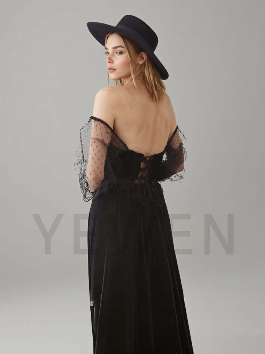 2 Piece Set Boho Black Velvet Dress for Photo Shoot Photography Magical Dresses for Special Moments