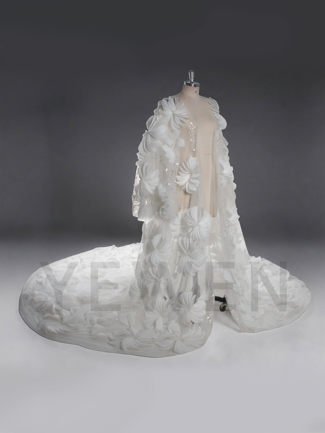 Luxury Ivory 3D Floral Bridal Cape with Royal Cathedral Train YW260331
