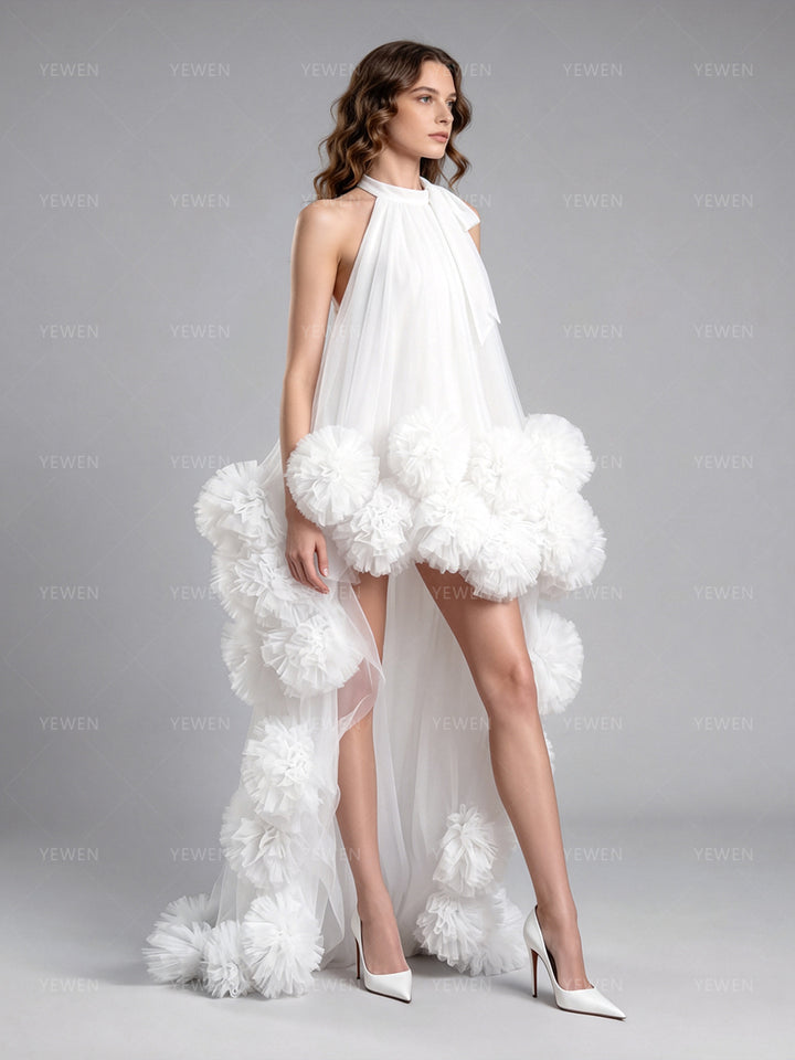 Handmade 3D Flower High Low Photoshoot Dress Elegant Evening Party Dress