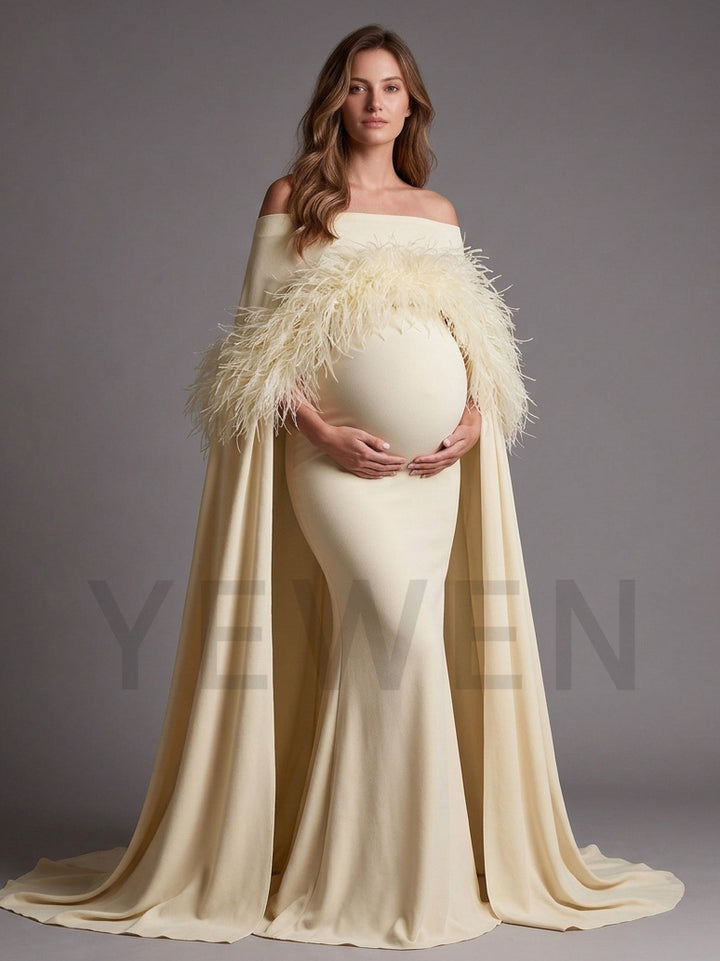 Feather Swimwear Stretch Fabric Maternity Baby Shower Dress YW2609232